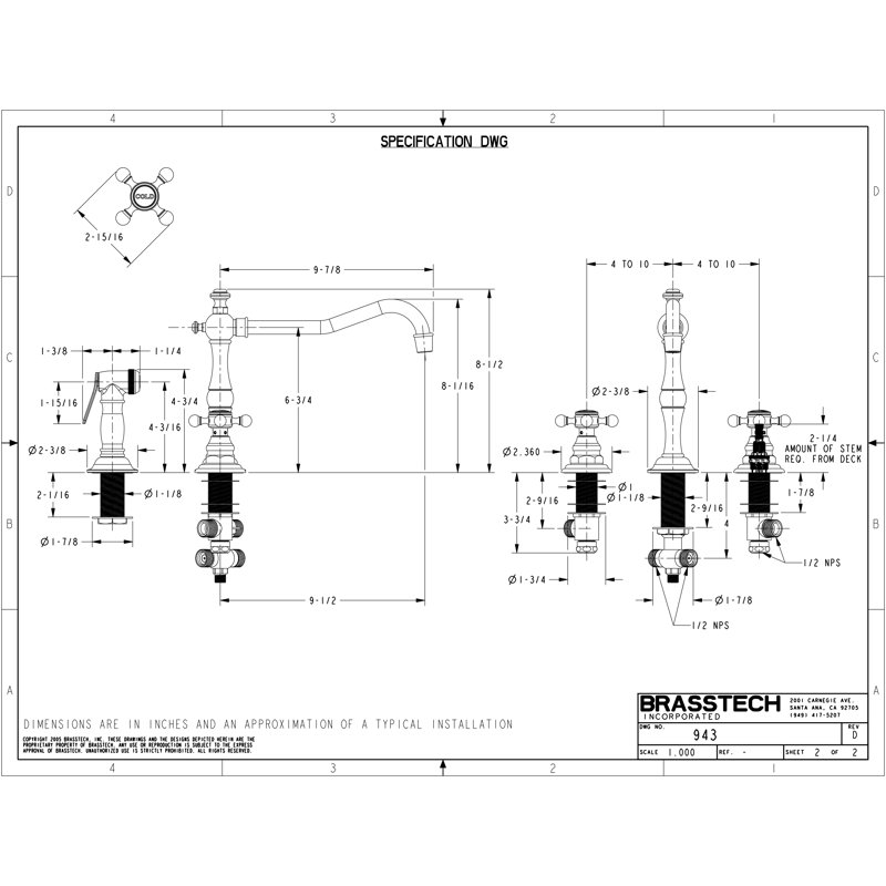 Newport Brass Chesterfield Double Handle Kitchen Faucet with Side Spray